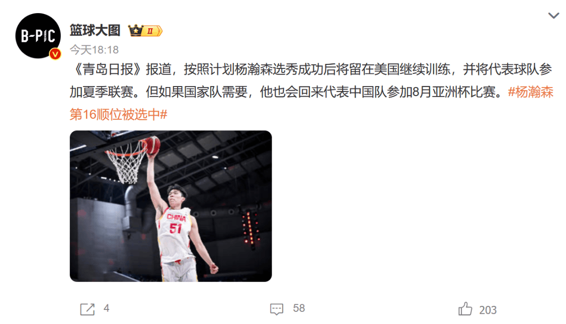 开拓者计划让杨瀚森出战剩余夏联出战亚洲杯无阻力(中国男篮夏季联赛开拓者)